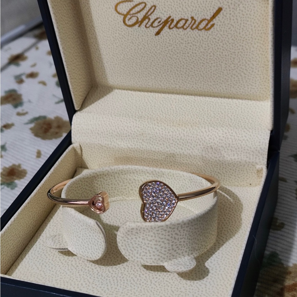 Chopard Rose Gold Heart Pavé Open Cuff Bracelet